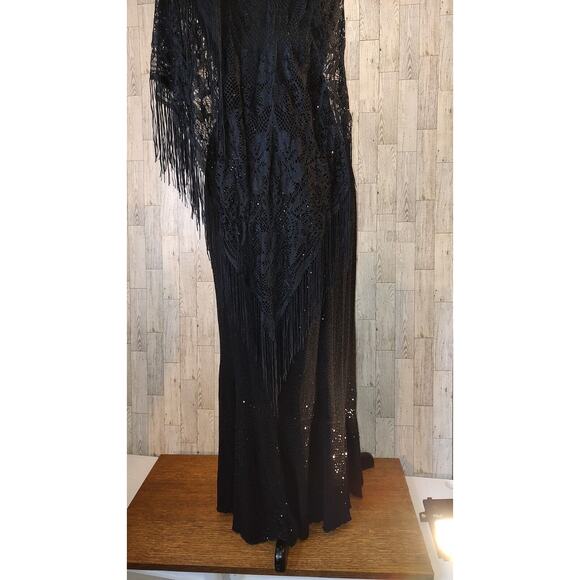 Qian Cai Woman Outfit SZ 15 Black long Elaborate Skirt Crochet Shaw Bead Choker - Picture 6 of 16